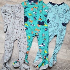 Carter's 3T Boys Winter Footie Pajamas Lighter Weight Blue Green Zip Up Pjs